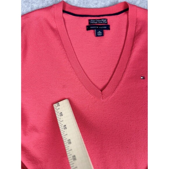 Tommy Hilfiger Pink Prima Cotton V Neck Sweater Womens XS Lightweight Knit - Picture 13 of 16